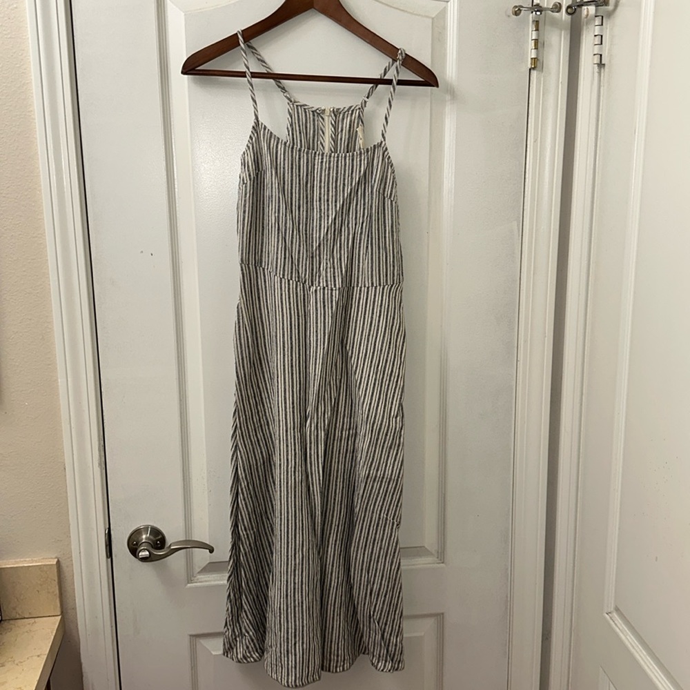 Grade & Gather Linen Blend Waist Tie Midi Dress